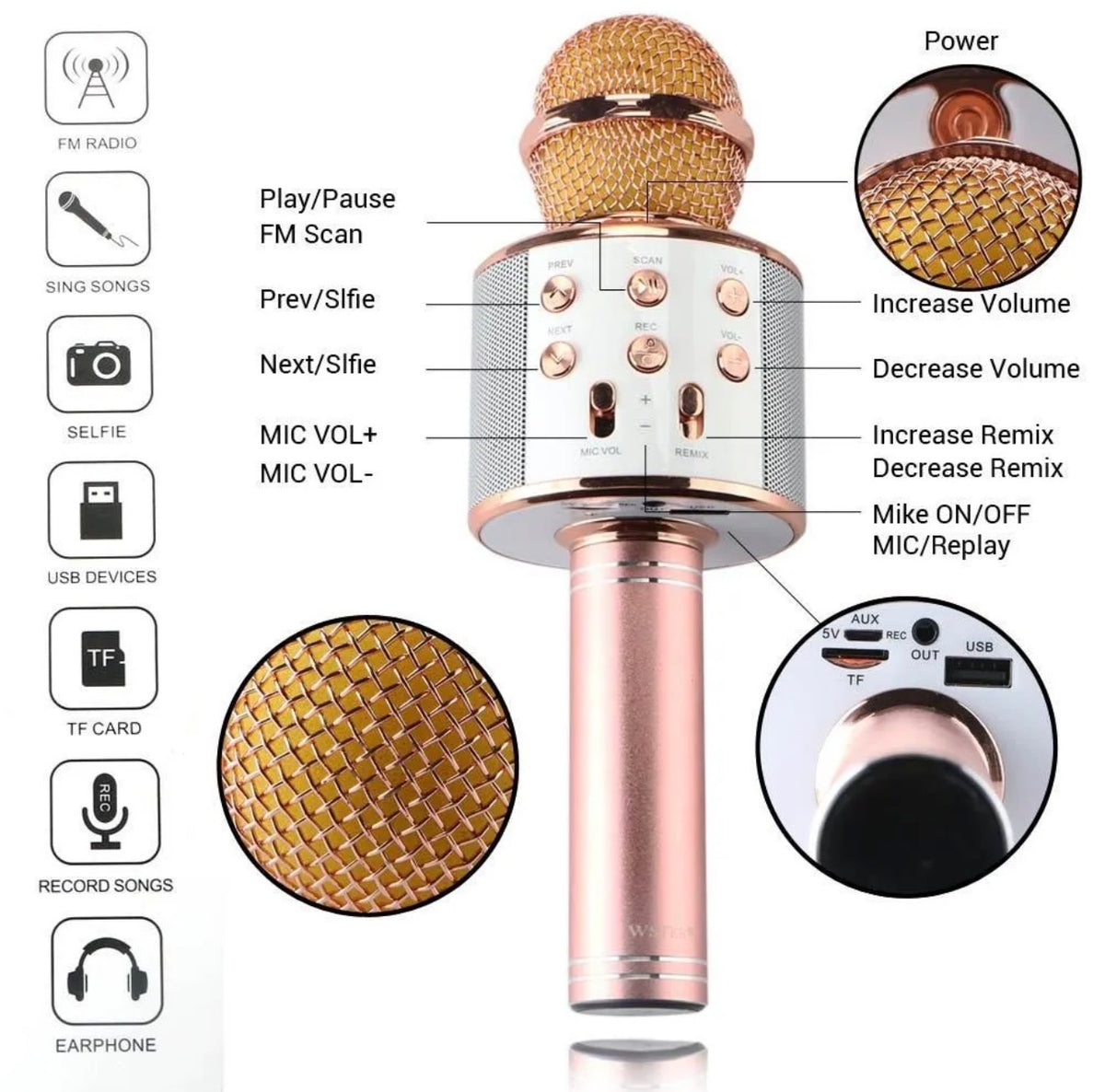 WS-858 Wireless Bluetooth Handheld Portable Karaoke Mic Speaker KTV Microphone
