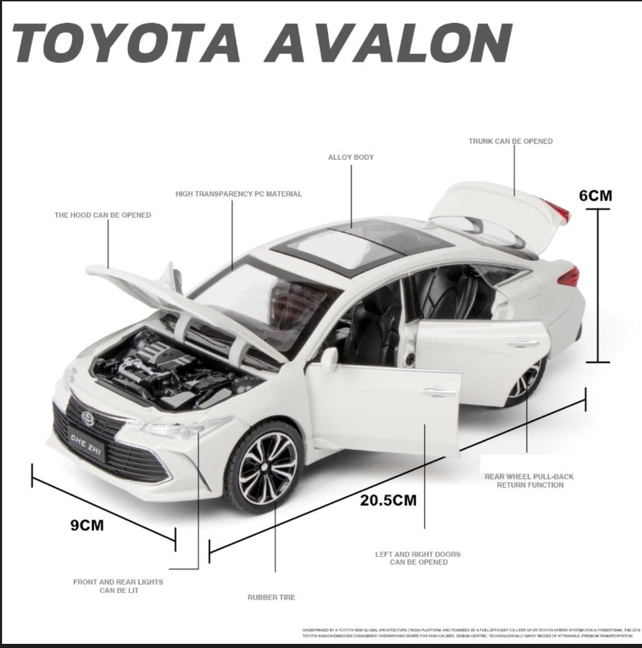 Alloy Die-casting Toyota Avalon 1:24 Sound Light Pull Back Toy Car For Kid Birthday Gift Saloon Model