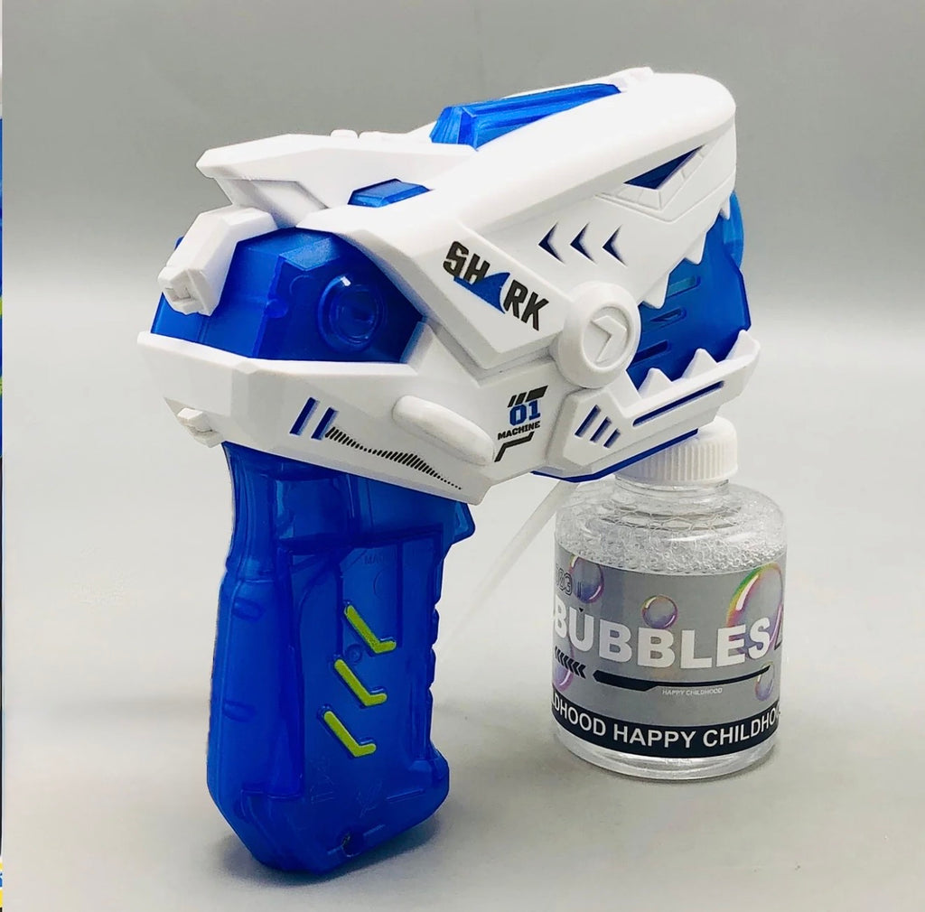 6-Holes Mini Shark Bubble Gun – Colorful Bubbles & LED Light Fun for Kids