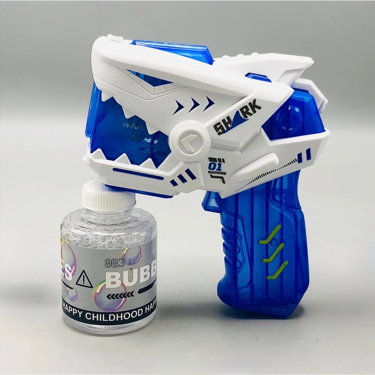 6-Holes Mini Shark Bubble Gun – Colorful Bubbles & LED Light Fun for Kids