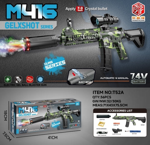 7.4V Electric M416 Gel Blaster Shooting Gun - Smoke Muffler