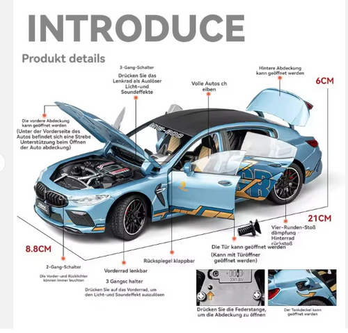 1:24 Diecast BMW M8 Model Car With Smoke