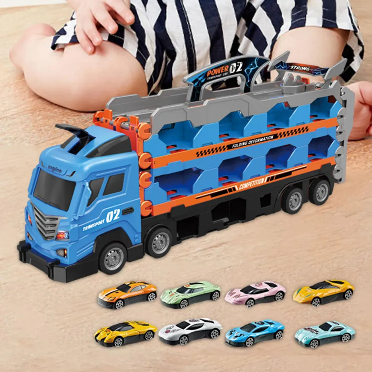 1:18 Car Launching 3-Layers Racing Truck Track Set - 8Pcs Cars