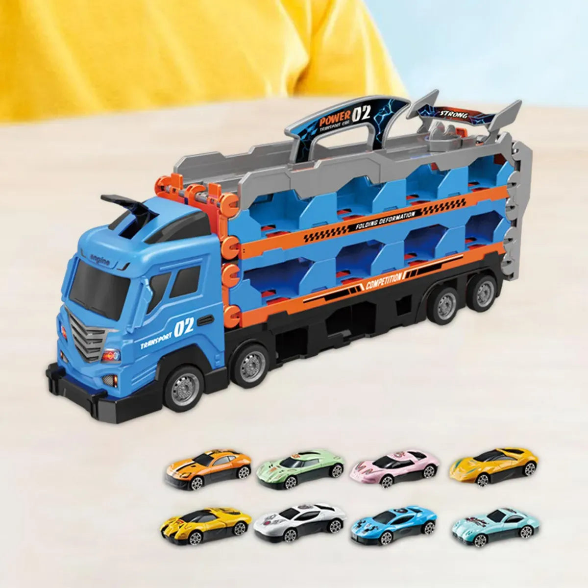 1:18 Car Launching 3-Layers Racing Truck Track Set - 8Pcs Cars