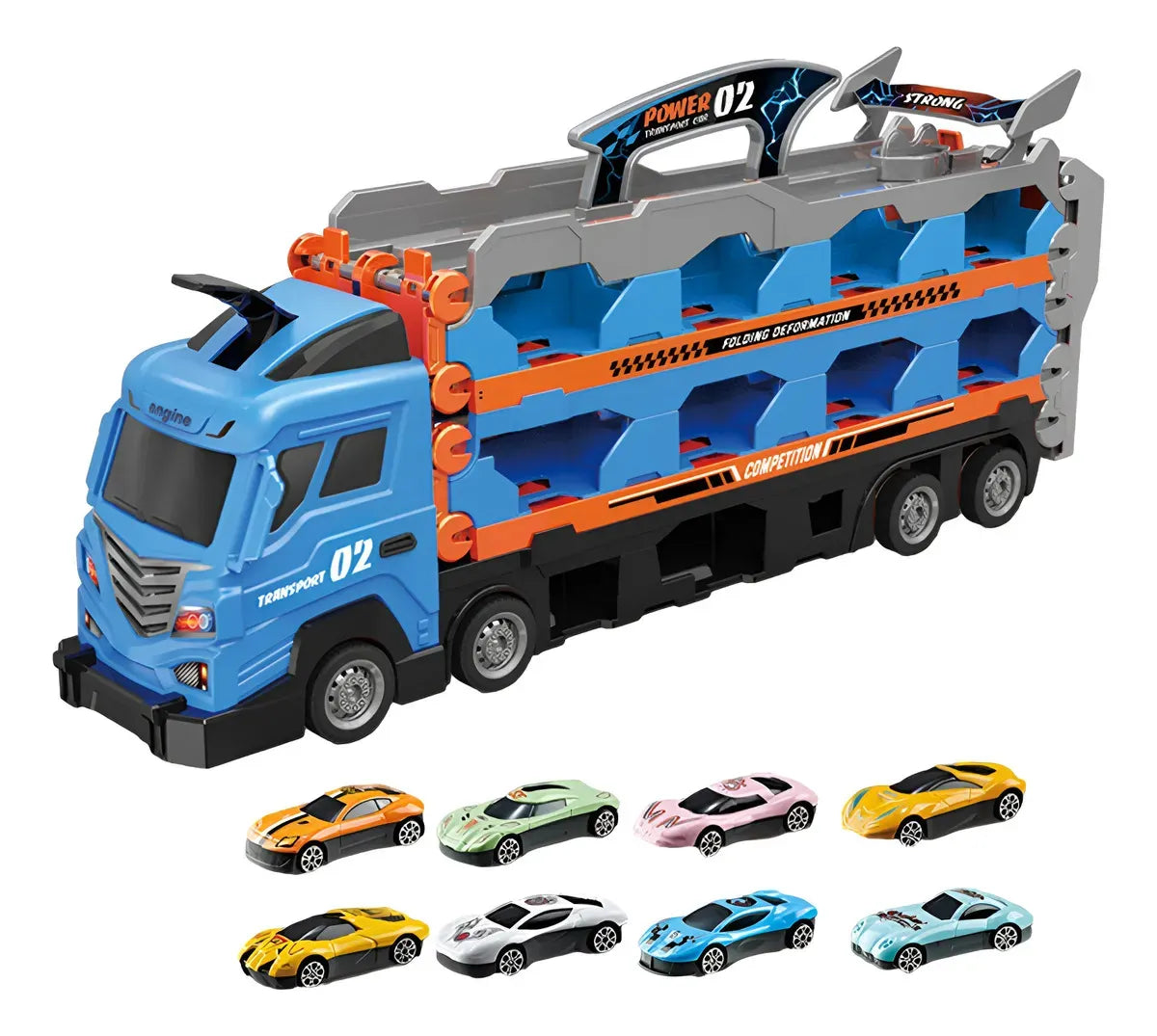 1:18 Car Launching 3-Layers Racing Truck Track Set - 8Pcs Cars