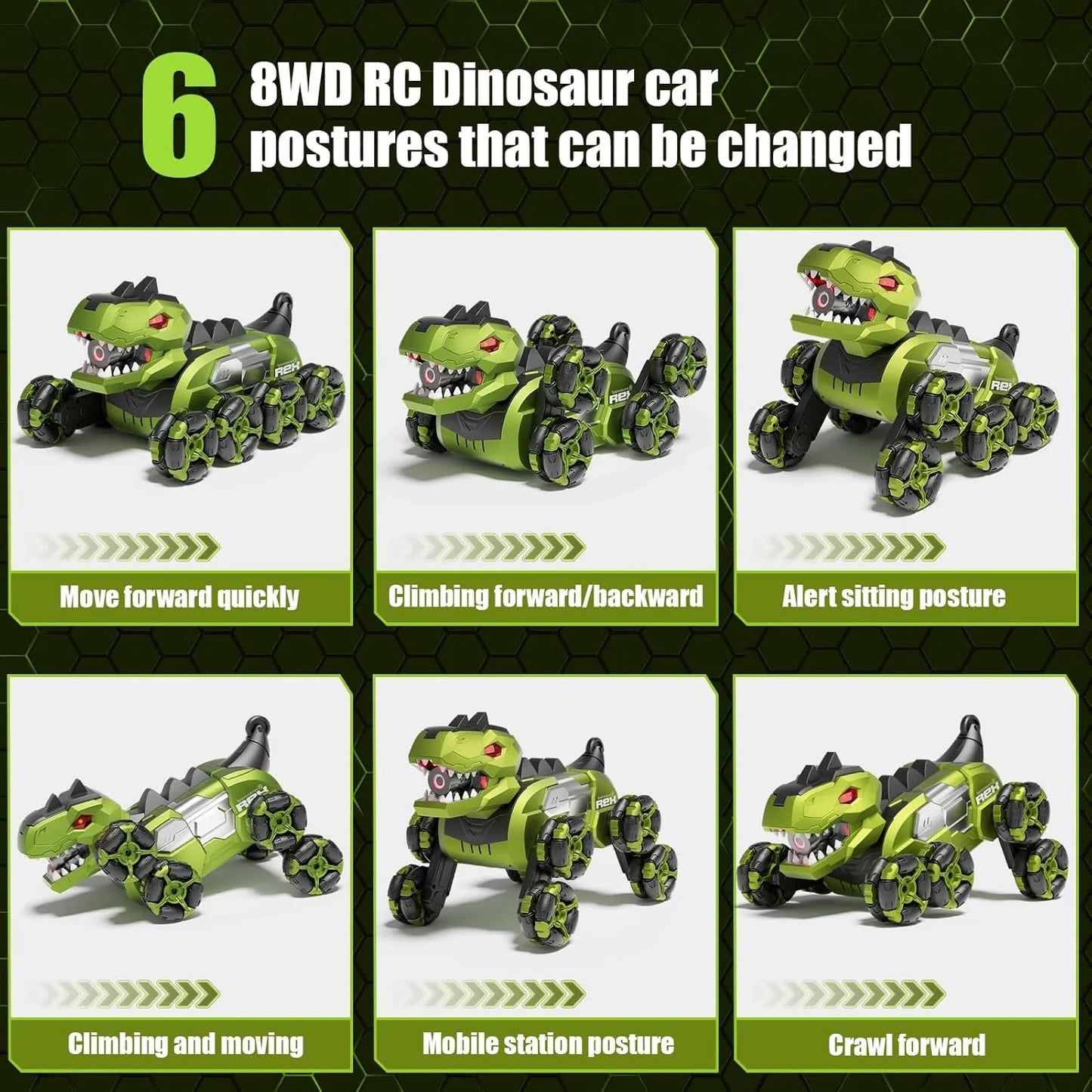 Remote & Gesture Control 8 Wheels Stunt Spray Dinosaur