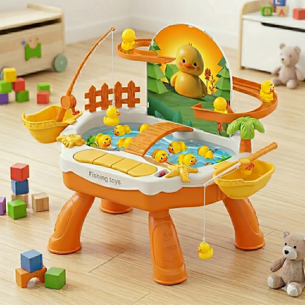 2in1 Kids Duck Slide & Magnetic Fishing Game Table