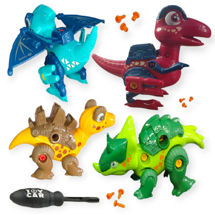 DIY 4Pcs Dinosaur Themed Screw Vehicles